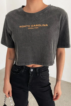 Women's Stone Gray North Carolina Printed Oversize Crop T-shirt