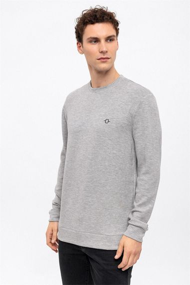 Açık Gri Regular Fit Bisiklet Yaka Sweatshirt - صورة 2