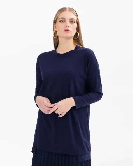 sıfır yaka örme kumaş basic tunik - fotoğraf 1