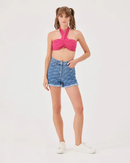 bağlamalı poplin crop top - fotoğraf 1