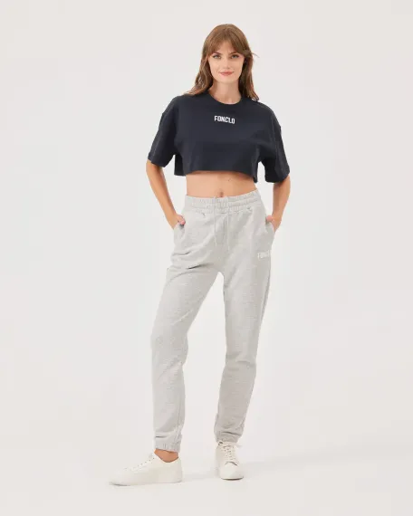 logo baskılı kısa kollu crop top - photo 2