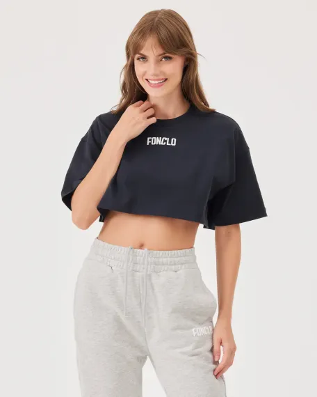 logo baskılı kısa kollu crop top - photo 3