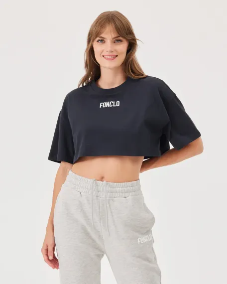 logo baskılı kısa kollu crop top - photo 1