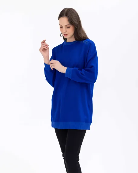 düğme detaylı rahat kesim sweatshirt tunik - fotoğraf 2