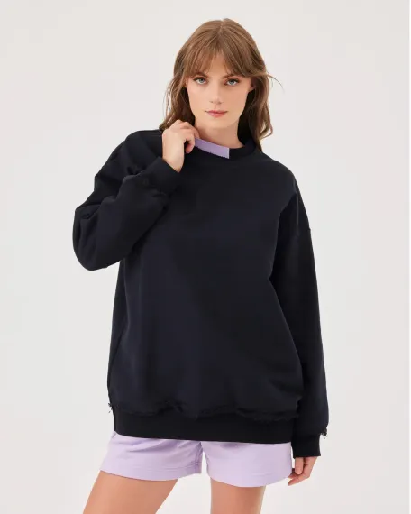 yuvarlak yaka ribanalı oversize sweatshirt - fotoğraf 1