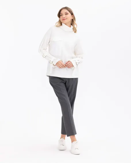 kol detaylı cepli fitilli bluz - photo 3