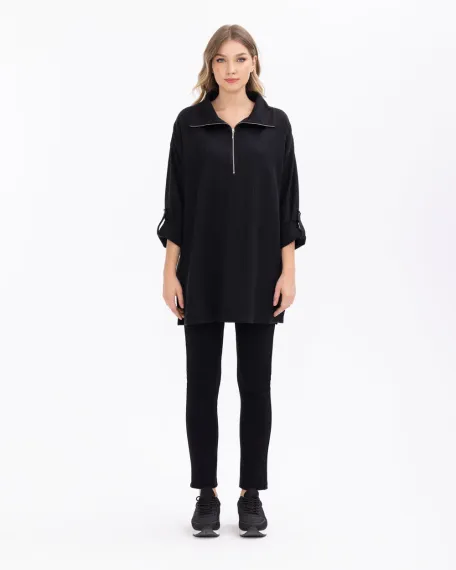 fermuar detaylı örme kumaş oversize tunik - photo 4