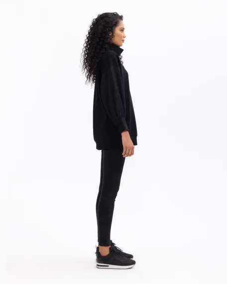 Женский свитшот с высоким воротником и бусинами, стильный и теплый, идеален для холодной погоды, свободный крой для комфорта и моды - фото 4