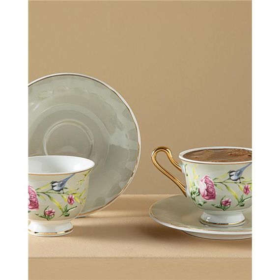 English Home Vanilla New Bone China 4 Parça 2 Kişilik Kahve Fincan Takımı 90 Ml Açık Gri - صورة 1