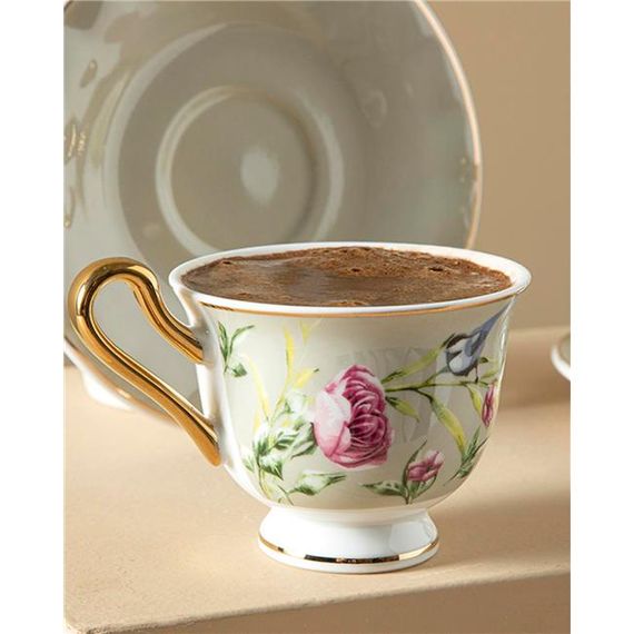 English Home Vanilla New Bone China 4 Parça 2 Kişilik Kahve Fincan Takımı 90 Ml Açık Gri - fotoğraf 2