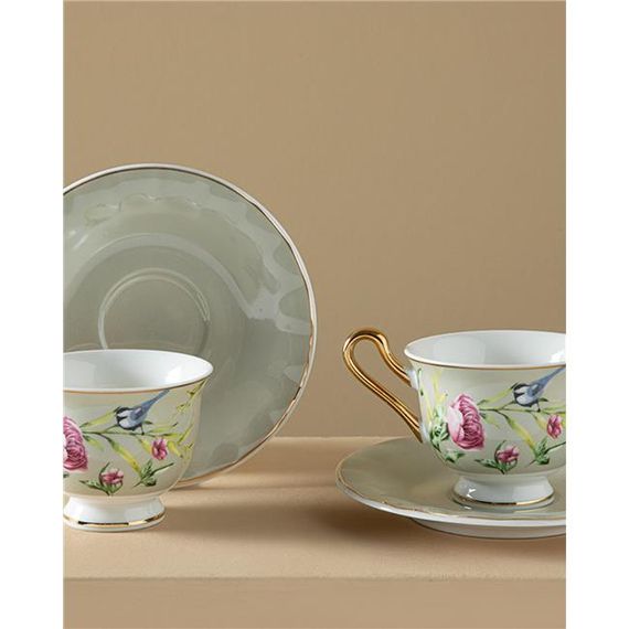 English Home Vanilla New Bone China 4 Parça 2 Kişilik Kahve Fincan Takımı 90 Ml Açık Gri - fotoğraf 3