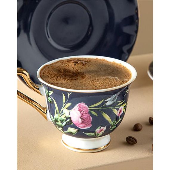 English Home Vanilla New Bone China 4 Parça 2 Kişilik Kahve Fincan Takımı 90 Ml Lacivert - صورة 2