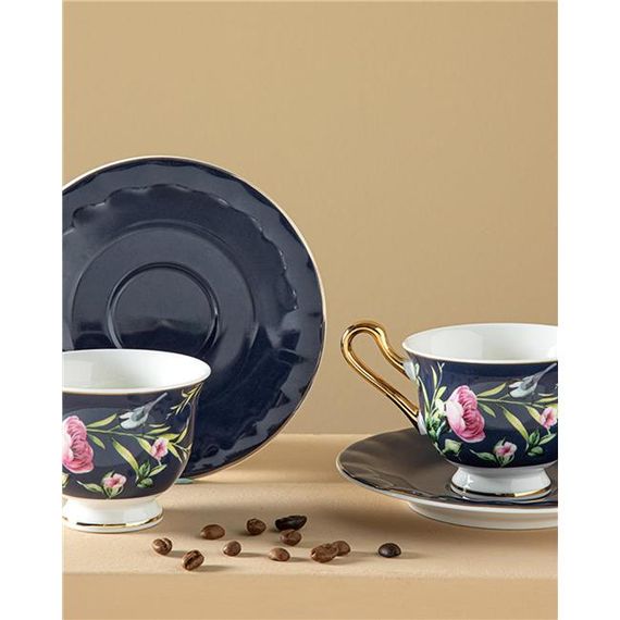 English Home Vanilla New Bone China 4 Parça 2 Kişilik Kahve Fincan Takımı 90 Ml Lacivert - صورة 3