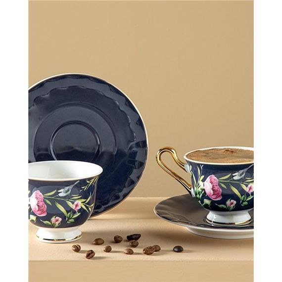 English Home Vanilla New Bone China 4 Parça 2 Kişilik Kahve Fincan Takımı 90 Ml Lacivert - صورة 1