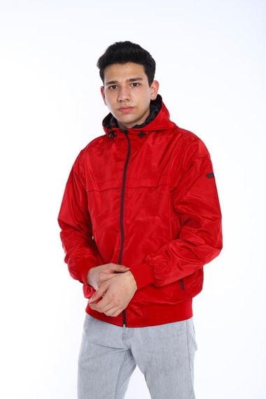 Escetic Claret Red Men's Windbreaker Fixed Hooded Patterned Lined Water Repellent Seasonal Thin Jacket 6569 - photo 3