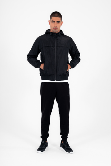 Escetic Black Men's Windbreaker Fixed Hooded Patterned Lined Water Repellent Seasonal Thin Jacket 6569 - photo 1