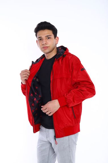 Escetic Claret Red Men's Windbreaker Fixed Hooded Patterned Lined Water Repellent Seasonal Thin Jacket 6569 - photo 1