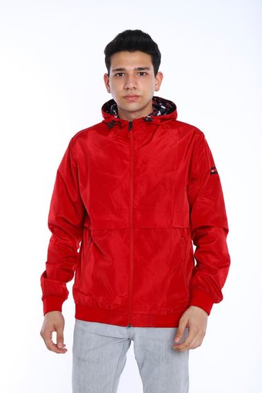 Escetic Claret Red Men's Windbreaker Fixed Hooded Patterned Lined Water Repellent Seasonal Thin Jacket 6570 - photo 3