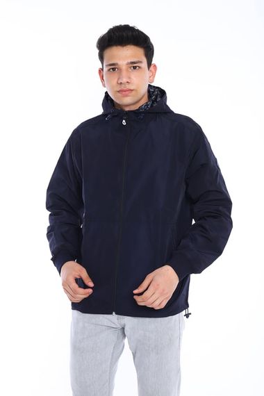 Водовідштовхувальна сезонна тонка куртка Escetic темно-синього кольору з фіксованим капюшоном і підкладкою з малюнком 6571 - фото 5