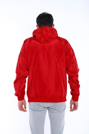 Escetic Claret Red Men's Windbreaker Fixed Hooded Patterned Lined Water Repellent Seasonal Thin Jacket 6570 - photo 5