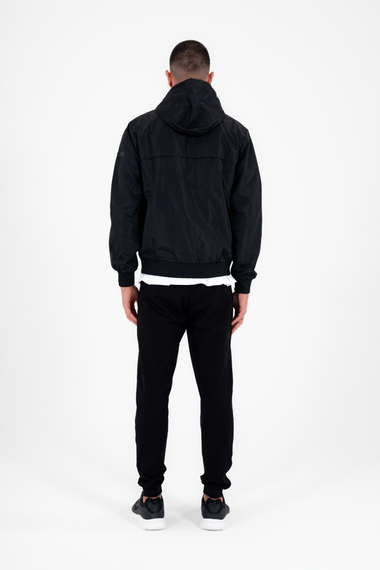 Чорна чоловіча вітровка Escetic із фіксованим капюшоном і підкладкою з малюнком, водовідштовхувальна сезонна тонка куртка 6569 - фото 5