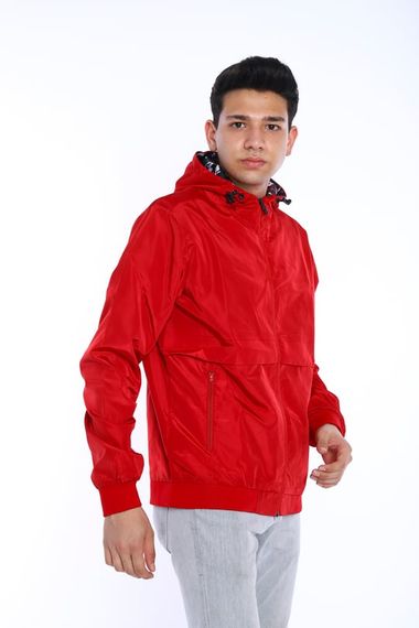 Escetic Claret Red Men's Windbreaker Fixed Hooded Patterned Lined Water Repellent Seasonal Thin Jacket 6570 - photo 4