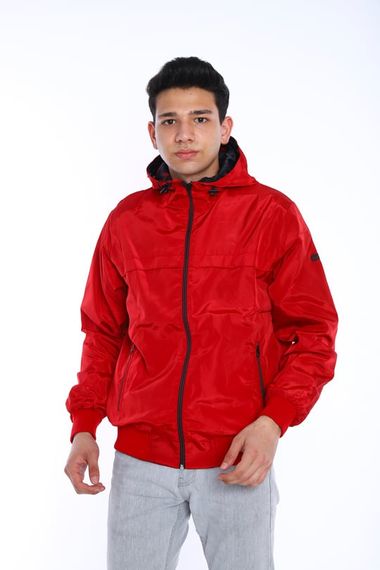 Escetic Claret Red Men's Windbreaker Fixed Hooded Patterned Lined Water Repellent Seasonal Thin Jacket 6569 - photo 5