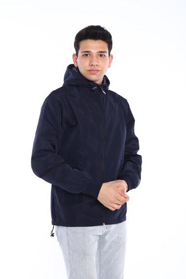 Водовідштовхувальна сезонна тонка куртка Escetic темно-синього кольору з фіксованим капюшоном і підкладкою з малюнком 6571 - фото 4