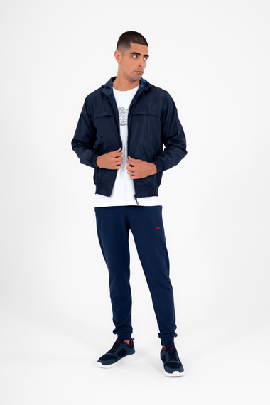 Водовідштовхувальна сезонна тонка куртка Escetic темно-синього кольору з фіксованим капюшоном і підкладкою з малюнком 6569 - фото 3