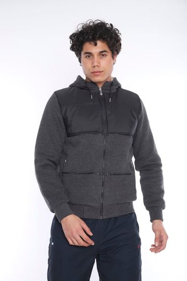 Escetic Dark Anthracite Men's Sports Slimfit Hooded Plush Lined 3 Thread Winter Coat 6690 - photo 3