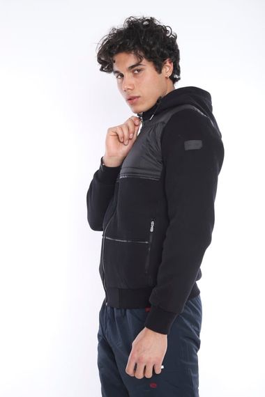 Escetic Black Men's Sports Slimfit Hooded 3 Thread Winter Coat with Plush Lining 6690 - photo 4