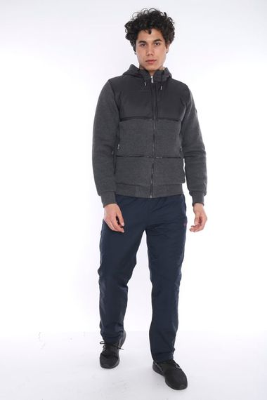 Чоловіче спортивне зимове пальто з капюшоном і плюшевою підкладкою Escetic темно-антрацитового кольору 6690 - фото 5