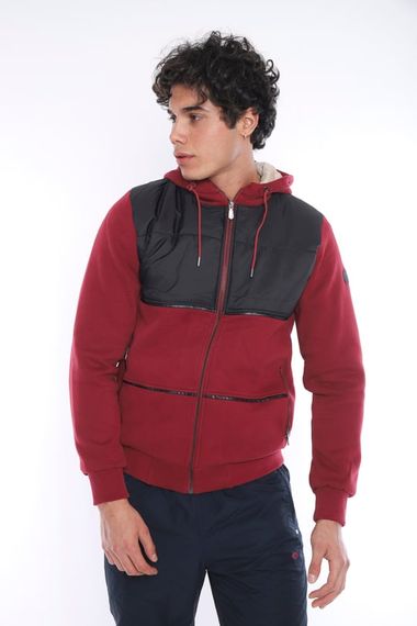 Escetic Claret Red Men's Sports Slimfit Hooded Plush Lined 3 Thread Winter Coat 6690 - photo 3