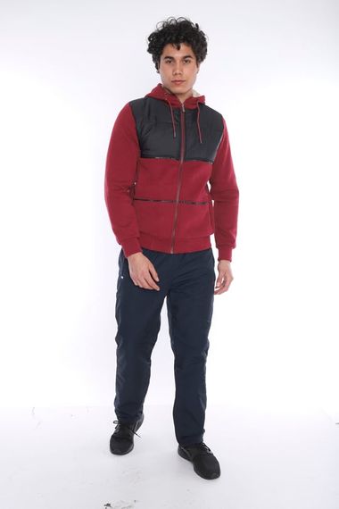 Escetic Claret Red Men's Sports Slimfit Hooded Plush Lined 3 Thread Winter Coat 6690 - photo 1
