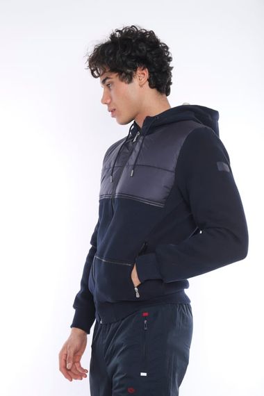 Темно-синє чоловіче спортивне зимове пальто Slimfit з капюшоном і плюшевою підкладкою з капюшоном Escetic 6690 - фото 4