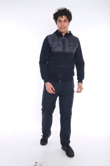 Escetic Navy Blue Men's Sports Slimfit Hooded 3 Thread Winter Coat with Plush Lining 6690 - photo 1