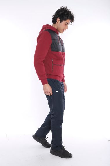 معطف شتوي رياضي رجالي من Escetic Claret Red ذو غطاء للرأس ومبطن بالقطيفة مكون من 3 خيوط 6690 - صورة 4