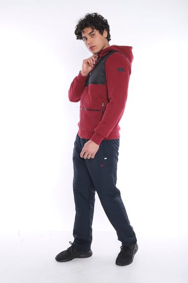 Escetic Claret Red Men's Sports Slimfit Hooded Plush Lined 3 Thread Winter Coat 6690 - photo 2
