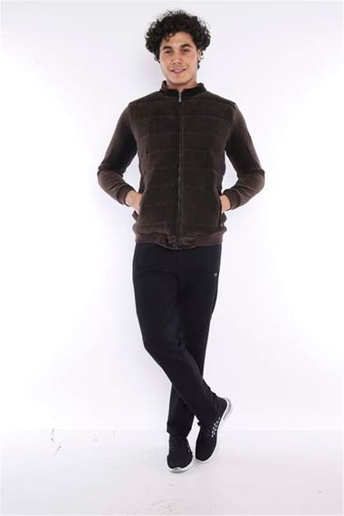 Escetic Brown Men's Sports Slimfit Stand-up Collar Plush Lined Plain Velvet Winter Coat 6706 - photo 2