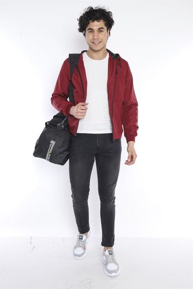 Чоловіча плащ-вітровка бордового кольору, тонка куртка з капюшоном і 2 кишенями на підкладці з малюнком 6722 - фото 1