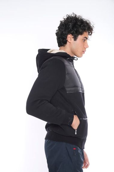 معطف شتوي رياضي بغطاء للرأس من Escetic Black للرجال ذو 3 خيوط مع بطانة قطيفة 6690 - صورة 5