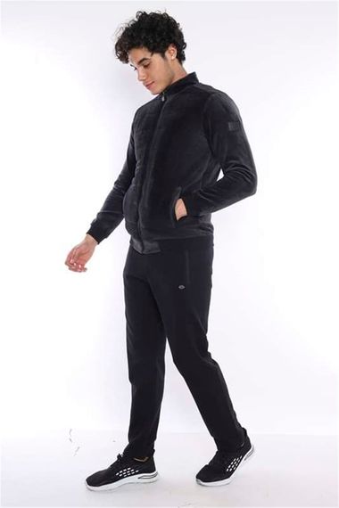 Чорне чоловіче спортивне зимове пальто Esketic Slimfit із коміром-стійкою на плюшевій підкладці, однотонне оксамитове зимове пальто 6706 - фото 3