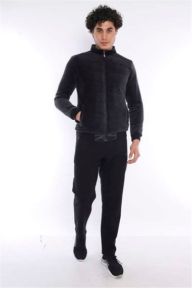 Чорне чоловіче спортивне зимове пальто Esketic Slimfit із коміром-стійкою на плюшевій підкладці, однотонне оксамитове зимове пальто 6706 - фото 1