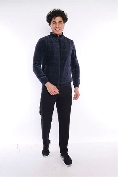 Escetic Navy Blue Men's Sports Slimfit Stand-up Collar Plush Lined Plain Velvet Winter Coat 6706 - photo 5