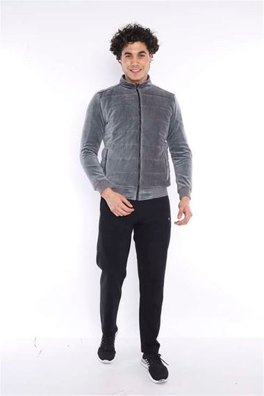 Escetic Gray Men's Sports Slimfit Stand-up Collar Plush Lined Plain Velvet Winter Coat 6706 - photo 4