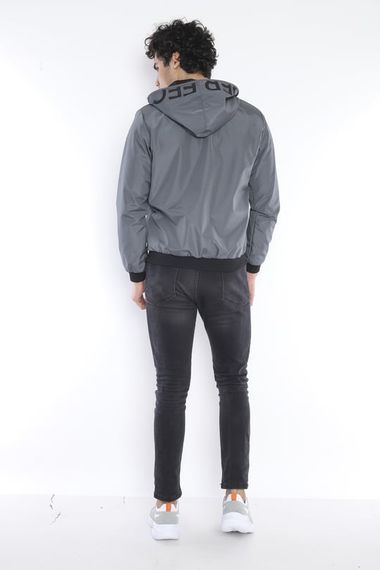 Men's Gray Windbreaker Raincoat Thin Hooded Jacket 2 Pockets Patterned Lined 6722 - photo 5
