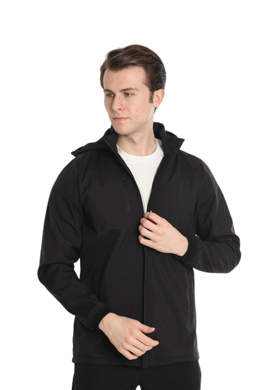 Escetic Men's Black Removable Hooded Lined 2 Pockets Water Repellent Windproof Softshell Sports Coat 7090 - photo 2