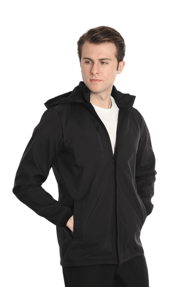 Escetic Men's Black Removable Hooded Lined 2 Pockets Water Repellent Windproof Softshell Sports Coat 7090 - photo 4