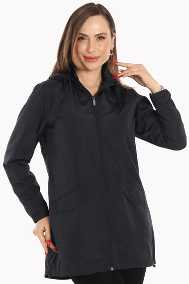 Escetic Black Women's Removable Hooded Mesh Lined Water Repellent Windbreaker Thin Jacket 7085 - photo 1