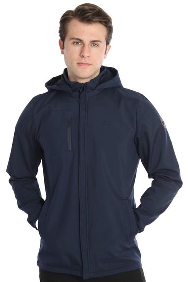 Escetic Men's Navy Blue Removable Hooded Lined 2 Pockets Water Repellent Windproof Softshell Sports Coat 7090 - photo 1